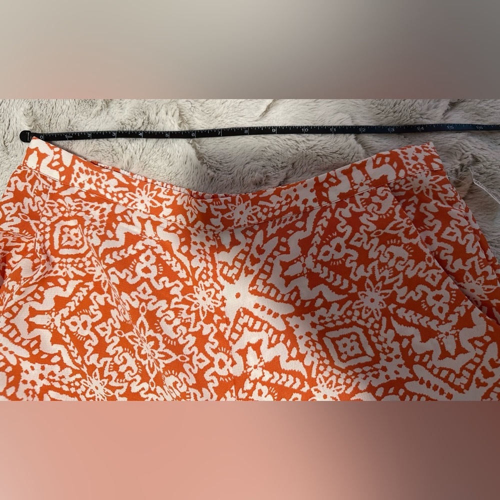Japna Orange and White Patterned Stretch Wide-Leg Pants - Picture 5 of 7